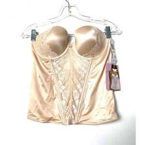 Jezebel Bridal Corset Bustier Womens Size 38B Beige Gel Push Up Pads Lace Nude